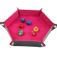 Hexagonal Velvet Dice Tray and Storage Box, Foldable PU Leather Organizer for Tabletops
