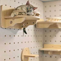 Wall-Mounted Solid Wood Cat Climbing Frame with Condo & Scratching Post for Small Spaces