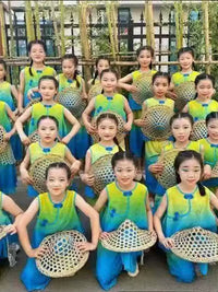 Kids Bamboo Style Performance Costume Set for Children's Day Dance and Fishing Role Play