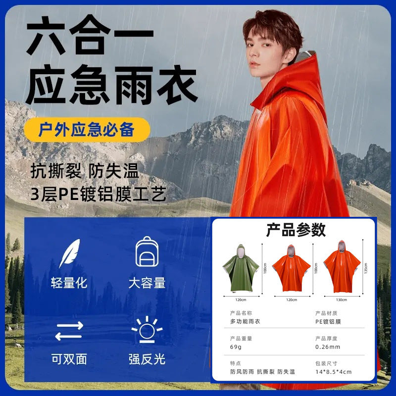 Emergency Thermal Blanket Raincoat, Portable Mylar Radiation Protection