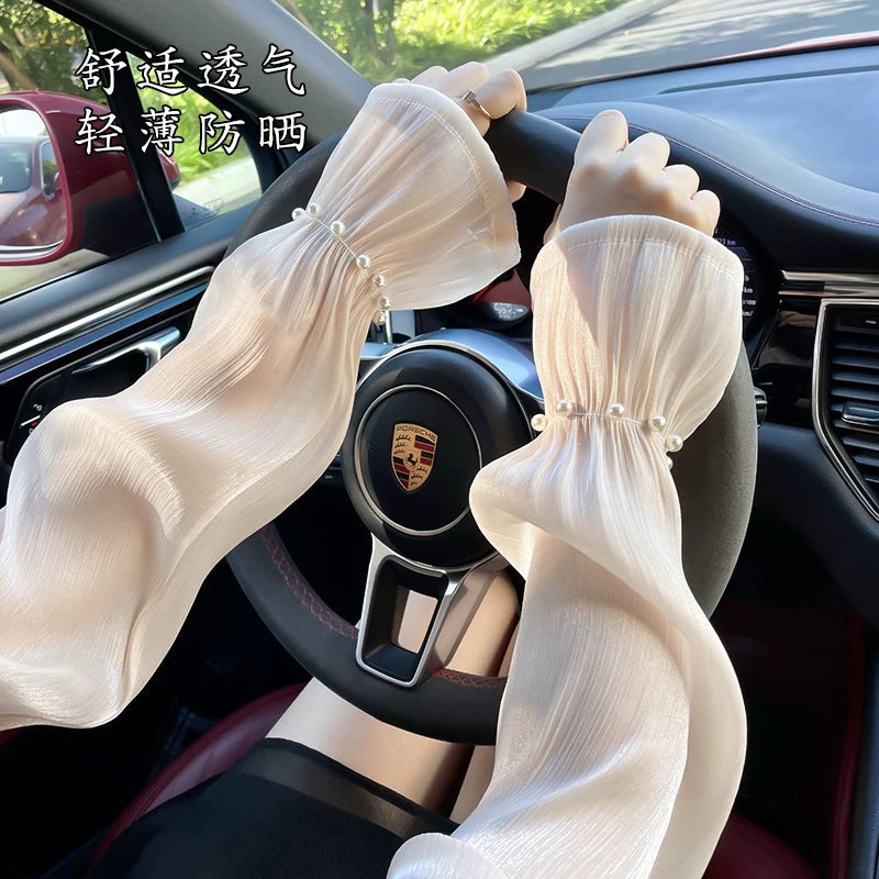 Women's Lace Sun Protection Arm Sleeves UV Protection Driving Gloves Thin Ice Silk