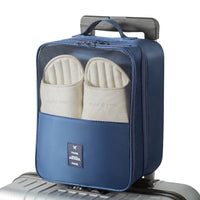 Travel Shoe Bag with Trolley Sleeve, Double-Layer 3-Compartment Dustproof Shoe Organizer