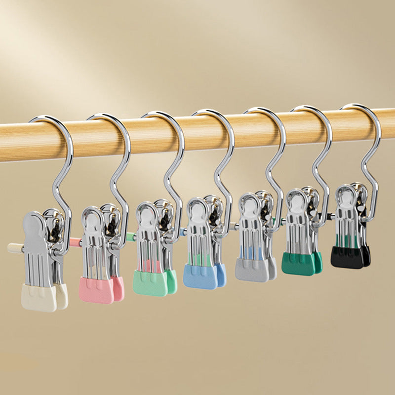 Multifunctional Stainless Steel Clothes Hanger Clips for Trousers and Home Storage, Strong Non-marking Grip
