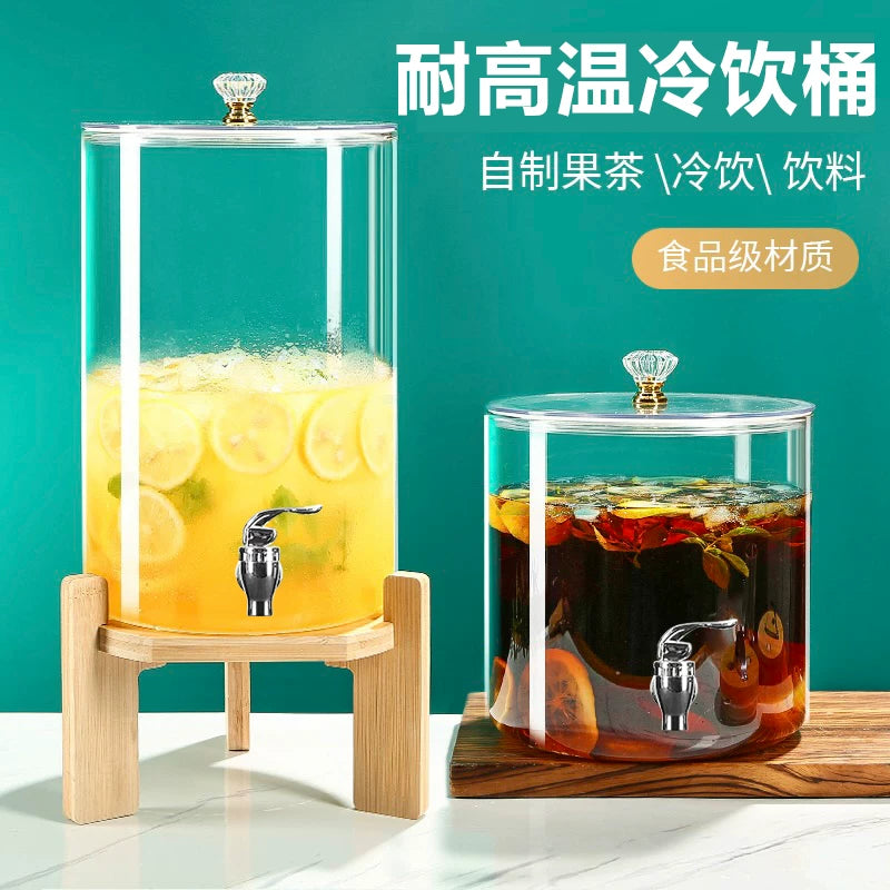 Glass Cold Water Pitcher with Faucet, High Temperature Resistant Beverage Dispenser for Juice, Tea, and Lemonade