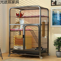 Indoor Multi-Level Cat Cage with Litter Box and Accessories for Small Spaces