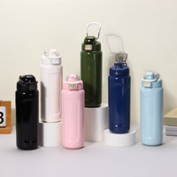 Large Capacity Stainless Steel Insulated Water Bottle with Handle and Pop-up Lid for Outdoor Travel and Hiking