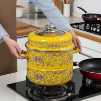 Enamel Steamer Pot with Lid, Thickened Double-Layer Stockpot for Induction & Gas Stoves