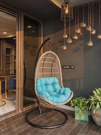 Indoor Rattan Wicker Hanging Basket Chair with Stand and Cushions