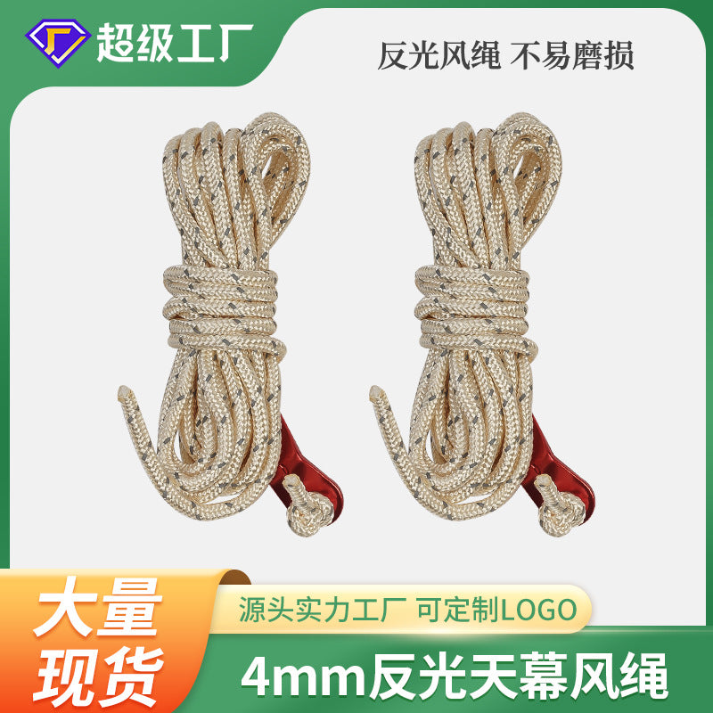 Reflective Guy Ropes with Adjusters for Tents & Tarps - 4mm Luminous Camping Cord