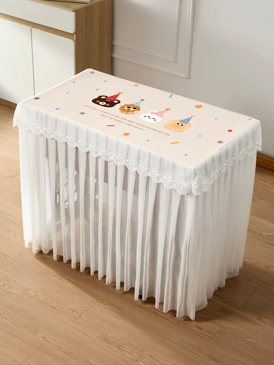 Vintage Sewing Machine Dust Cover Rectangular Tablecloth with Lace Trim for Home and Exhibition