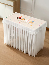 Vintage Sewing Machine Dust Cover Rectangular Tablecloth with Lace Trim for Home and Exhibition