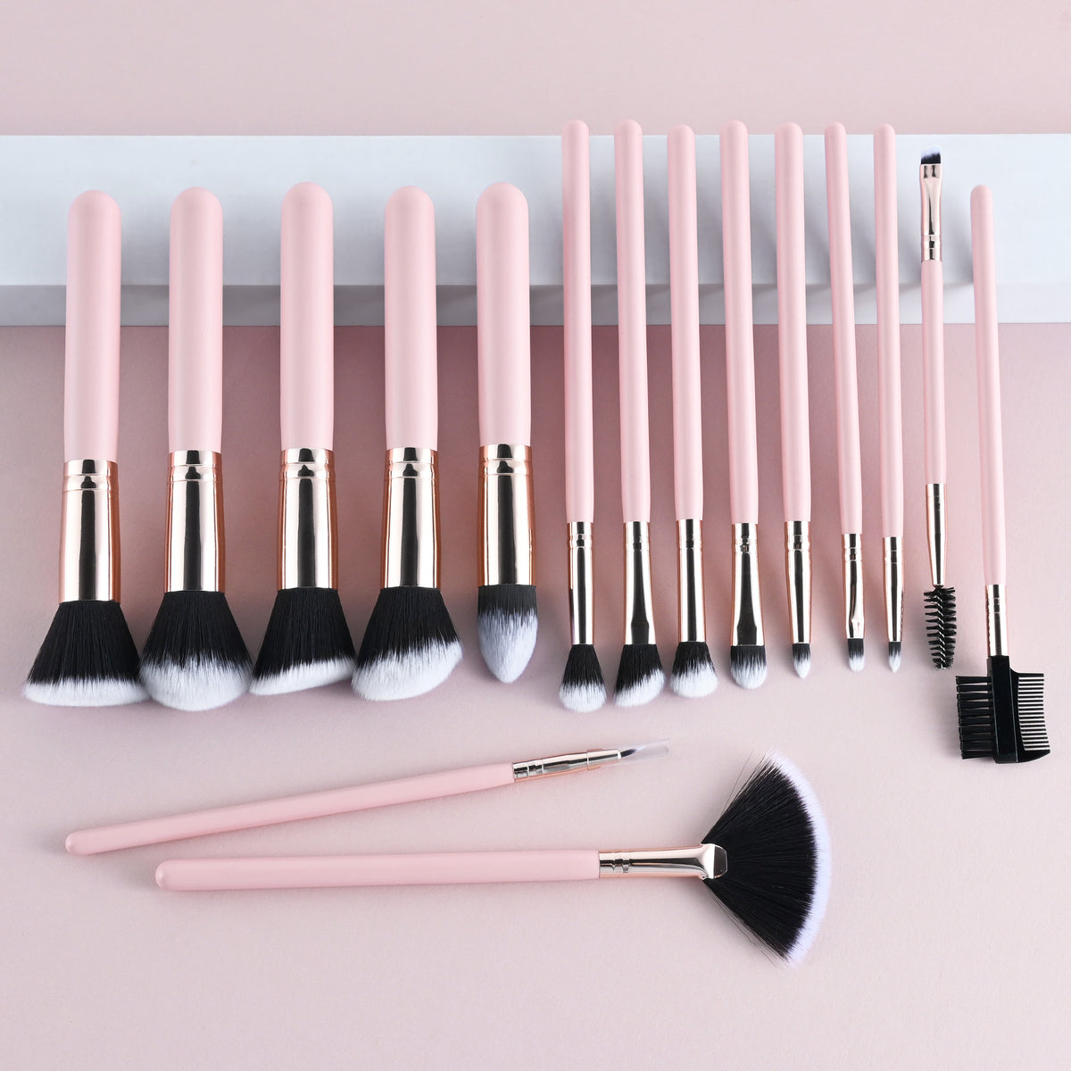 16-Piece Professional Makeup Brush Set with Pink Wooden Handles