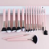 16-Piece Professional Makeup Brush Set with Pink Wooden Handles