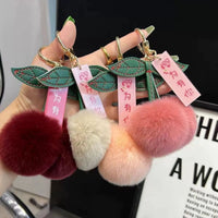 Plush Cherry Faux Rabbit Fur Keychain Bag Charm