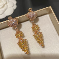 Vintage Gold-Tone Cylindrical Crystal Dangle Earrings for Women