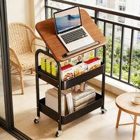 Mid-Century Modern 3-Tier Rolling Storage Cart with Tilting Baskets for Snacks, Bedside, or Sofa Side