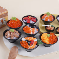 7cm Japanese Food Bowl Keychain Toy - Tuna, Wasabi Pork, Sea Urchin, Shrimp Roe Rice Bowls