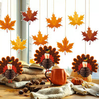 Thanksgiving Fall Party Decor Kit with Turkey Honeycomb Balls, Paper Fans, and Garland