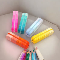 Macaron Multi-layer Accordion Pencil Pouch with Rainbow Zipper for Students