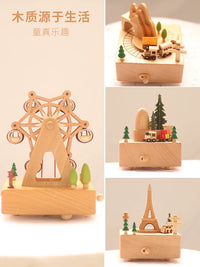 Wooden Rotating Train Music Box with Ferris Wheel, Engraved Birthday Gift for Girls, Best Friends, Souvenir