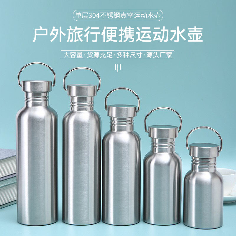 American Style Wide Mouth Single Layer Sports Water Bottle 304 Stainless Steel Portable Outdoor Drinkware