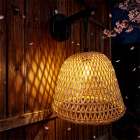 Solar Powered Bamboo Lantern Outdoor Wall Light - Vintage Woven Decorative Lamp for Patio & Garden