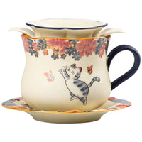 Cute Cat Ceramic Mug with Infuser Lid for Tea Separation, Office and Home Use