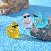 Luminous Duck Figurine with Gold Chain for Micro Landscape & Car Decor