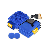 Car Cleaning Tool Kit with Chenille Mitts, Towels, Waxing Pads, and Interior Brush