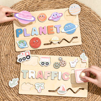 Wooden Busy Board Puzzle for Toddlers, Educational Shape Matching & English Word Learning Toy