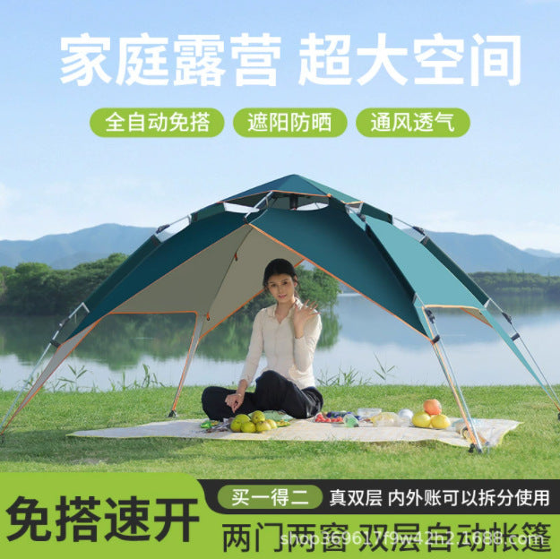 Automatic Pop-Up Double-Layer 3-4 Person Camping Tent for Outdoor Rainproof Picnic & Hiking