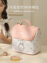 Portable Large Capacity Cosmetic Bag with Removable Dividers and Waterproof Leather