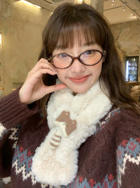 Japanese Style Cute Cartoon Cat Plush Cross Scarf for Women, Winter Warm Neck Warmer