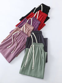 Women's High-Waisted Wide-Leg Rayon Lounge Pants Loose Fit Thin Casual Trousers