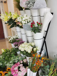 Multi-Tier Rolling Flower Display Rack for Florist Shops and Home Gardening