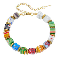 Elegant Millefiori Glass Bead Flower Bracelet for Women, Adjustable Stainless Steel Chain