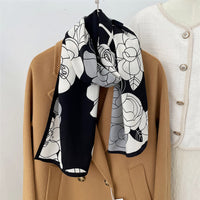 Velvet Herringbone Pattern Scarf for Women, Hand-Rolled Edge, Autumn/Winter Warm Neck Scarf