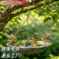 Outdoor Hanging Bird Bath Feeder with Butterfly Decor for Garden Patio