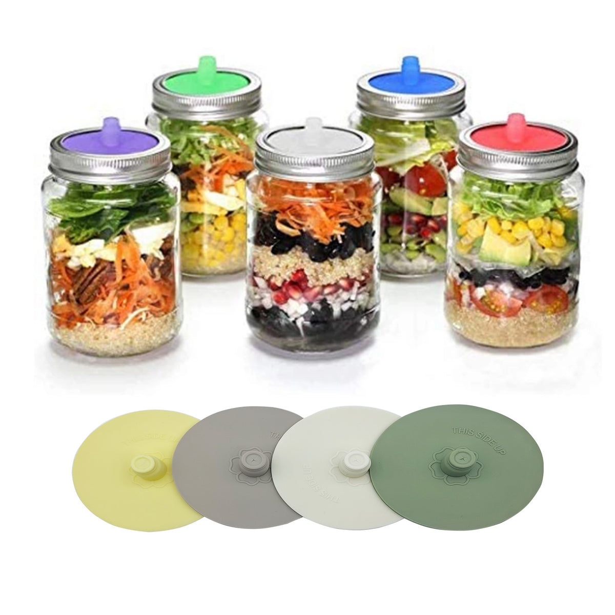 Mason Jar Fermentation Lids with Silicone Gaskets and Stainless Steel Bands for Wide Mouth Jars