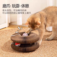 Accordion Cat Scratcher Toy with Bell, Corrugated Cardboard Cat Bed and Climbing Frame