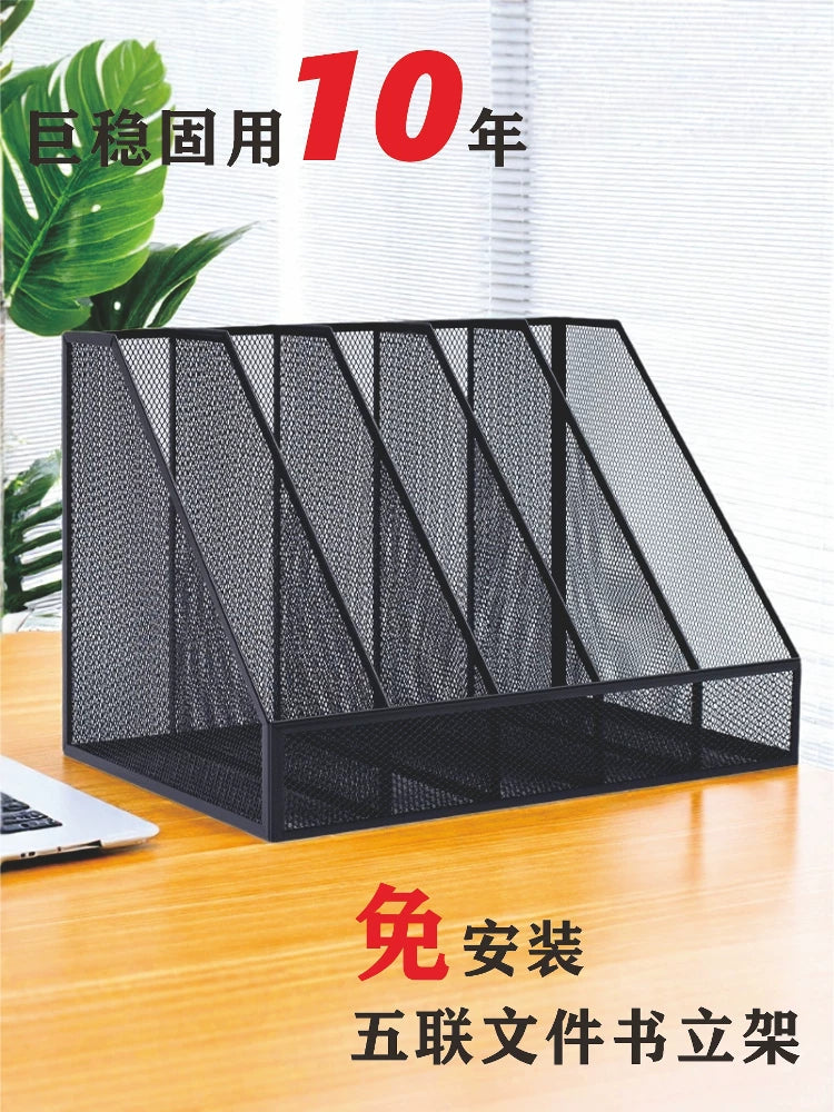 Metal Mesh Desk File Organizer with Pen Holder, Multi-tier Document Sorter for Office and Home