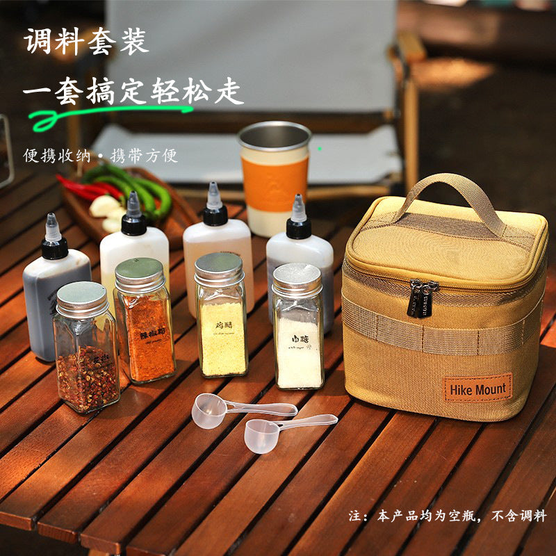 Portable Outdoor Seasoning Kit with Oil Bottles and Spice Jars for Camping BBQ