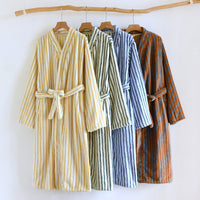 Women's Coral Fleece Thickened Striped Long Warm Flannel Nightgown