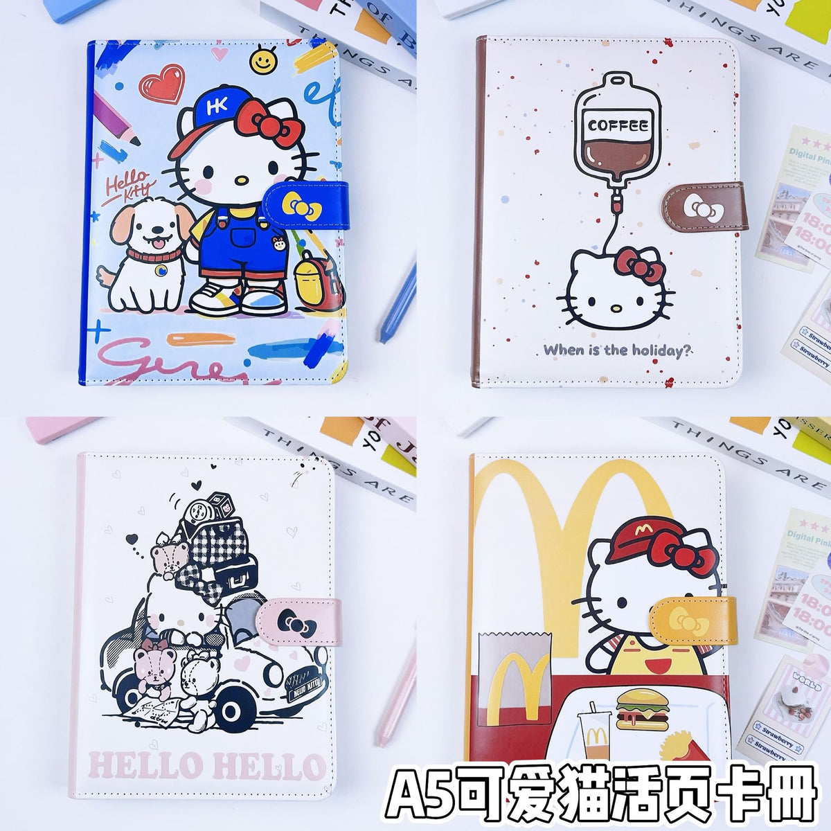 A5 Cute Cat Cartoon Mini Animal Loose-Leaf Notebook with Refills