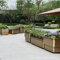 Outdoor Stainless Steel Planter Box Galvanized Iron Large Flower Bed Mobile Planting Trough Commercial Square Garden Landscape