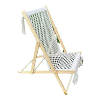 Outdoor Camping Folding Hand-Woven Cotton Rope Lounge Chair with European Pine Wood Frame, Removable Washable, Tassel Design