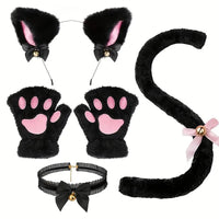 Halloween Cat Cosplay Accessory Set - Headband, Paws, Tail