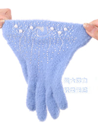 Figure Skating Plush Gloves - Thermal, Breathable & High-Elastic with Rhinestone Accents