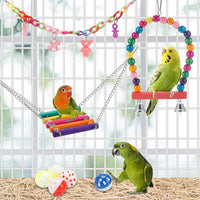 11-Piece Parrot Toy Set Bird Cage Accessories with Ladder Swing Hanging Ring and Plastic Intelligence Ball