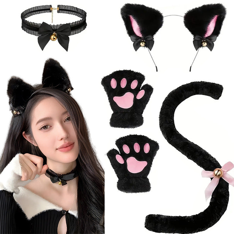 Halloween Cat Cosplay Accessory Set - Headband, Paws, Tail